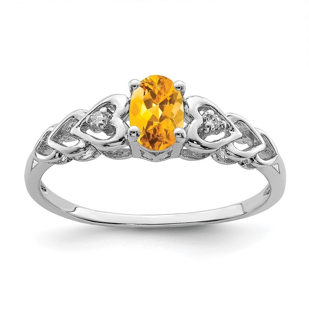 925 Sterling Silver Citrine (November Birthstone) & Diamond Ring Size 7